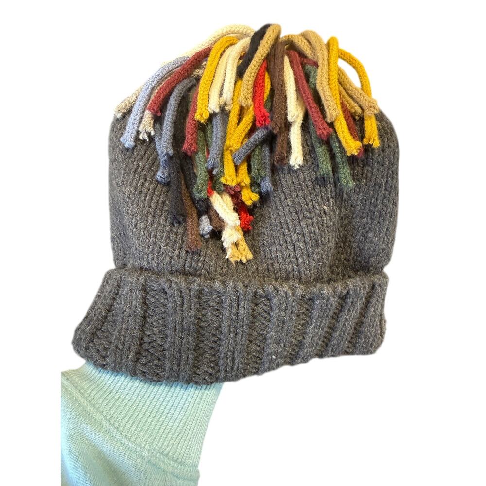 Nordstrom Wool Blend Cuffed Beanie w/Multi-Colored Fringe